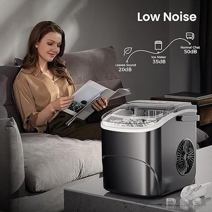 AGLUCKY Ice Makers Countertop with Handle,26.5Lbs/24H,9 Cubes in 6 Mins,2 Sizes of Bullet Ice,Portable Machine with Self-Cleaning,Perfect for Home Kitchen(Black)