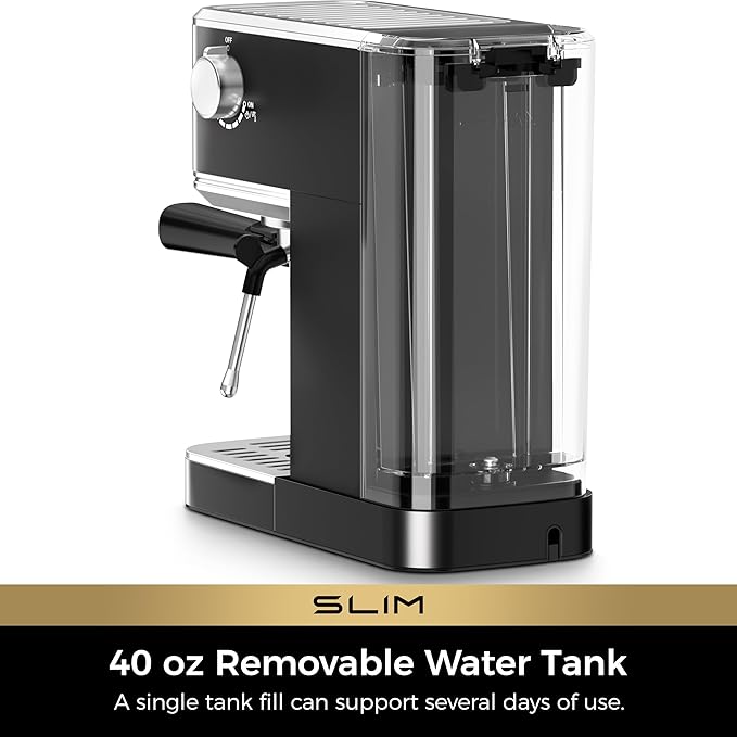 CHULUX Slim Espresso Machine with Milk Frother Steam Wand, 20 Bar Professional Italian Pump Espresso Coffee Machine for Home Cappuccino & Latte Maker, Stainless Steel Black