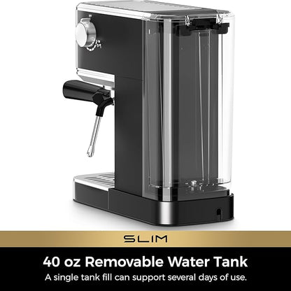 CHULUX Slim Espresso Machine with Milk Frother Steam Wand, 20 Bar Professional Italian Pump Espresso Coffee Machine for Home Cappuccino & Latte Maker, Stainless Steel Black