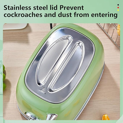 Green Cute Retro Toaster 2 Slice with 1.58" Wide Slots, with Stainless Steel Lid, with Warming Rack, Preheat, Defrost, Countdown Timer Display