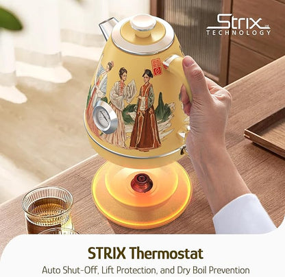 Hazel Quinn Retro Electric Kettle - 1.7 Liters / 57.5 Ounces Tea Kettle with Thermometer, All Stainless Steel, 1200 Watts Fast Boiling, BPA-free, Cordless, Automatic Shut Off - Finery