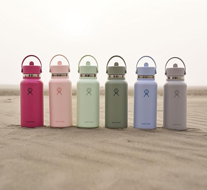 Hydro Flask Water Bottle - Insulated Stainless Steel - Wide Mouth Flex Straw Lid, Non Spill, Leakproof and Refillable in 32 Oz Botanical Bliss Agave