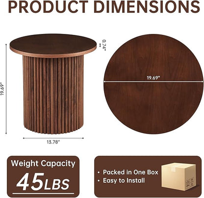 NORDICANA Single Accent Side Table for Living Room, 19.6 Inch Wide 19.6 Inch Tall Walnut Color Round End Table for Sofa, Accent Chair, Manufactured Wood Top with Walnut Veneer