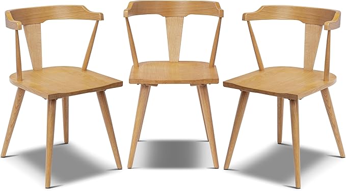 Poly & BARK Mid Century Modern Enzo Dining Chair Solid Oak Wood Set of 3