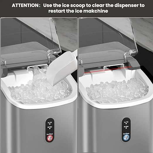 Nugget Ice Maker Countertop with Self-Cleaning Function, Sonic Ice Maker Machine with Handle, 35lbs/Day, Compact Design for Home/Office Use(Grey)
