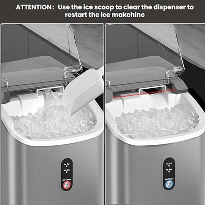 Nugget Ice Maker Countertop with Self-Cleaning Function, Sonic Ice Maker Machine with Handle, 35lbs/Day, Compact Design for Home/Office Use(Grey)