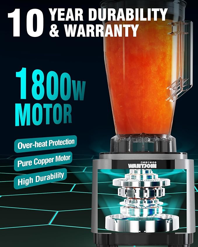 WantJoin Commercial Blender - 200Oz Extra Large Capacity Professional Blender Heavy Duty w/Pure Copper Motor, Dishwasher Safe, 6-Blade Combo, 26000 RPM, Multi Speeds, Smoothie Blenders for Juice