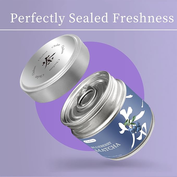 Chaism Blueberry Matcha Latte Mix - Premium Matcha Green Tea Powder Gluten-Free Vegan, 1.06oz Tin