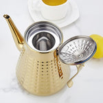Load image into Gallery viewer, SANQIAHOME 1.8L(60oz) Stainless Steel Hammer Patterned Teapot With Removeable Infuser,Loose leaf cover,Gold