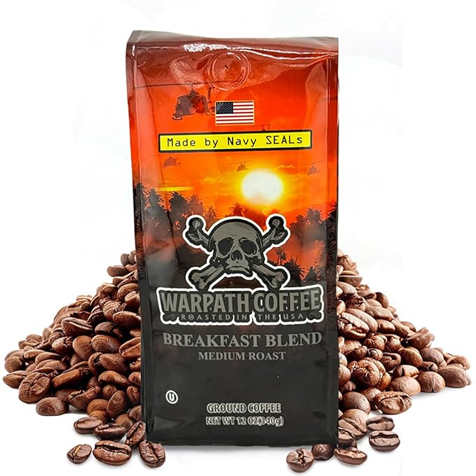 Warpath Coffee Whole Bean Coffee Medium Roast, Breakfast Blend, High Caffeine, Extra Strong Roasted 100% Arabica Coffee Beans Whole, Rich Aroma, Full Bodied Intense Cup, Created by Navy SEALs, 12oz
