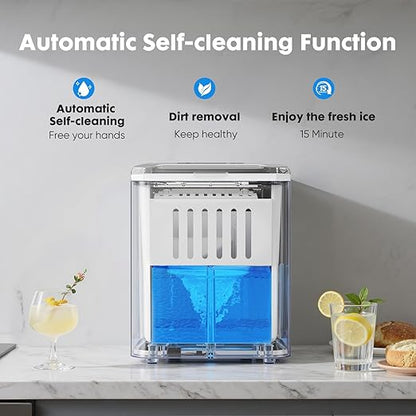 Sweetcrispy Countertop Ice Maker - 9 Cubes in 6 Mins, 26lbs/24Hrs, 2-Size Bullet Ice, Self-Cleaning Portable Ice Machine with Quiet Operation for Home Office Camping, White