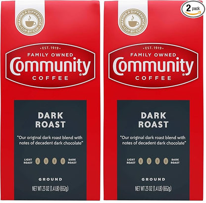 Community Coffee Dark Roast Ground Coffee, 23 Ounce Bag (Pack of 2)