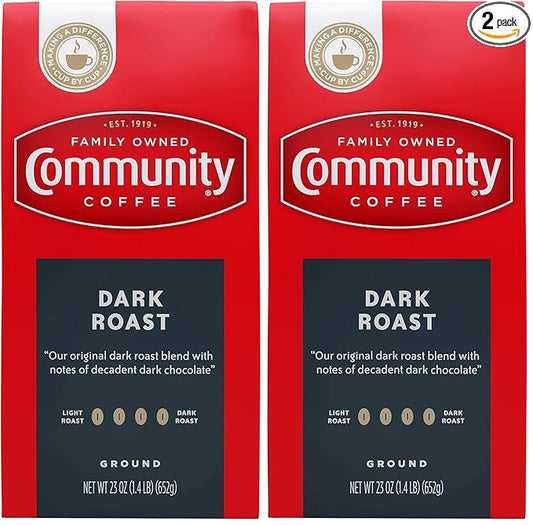 Community Coffee Dark Roast Ground Coffee, 23 Ounce Bag (Pack of 2)