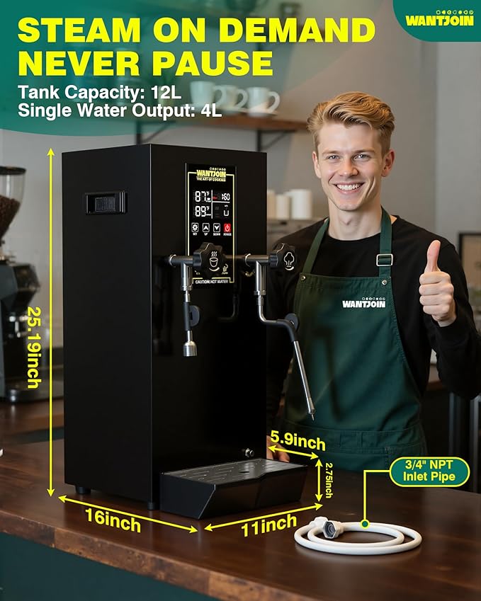 WantJoin Commercial Milk Frother & Beverage Heater - 1800W Multi-functional Milk Steamer Machine with LED Display Panel for Latte, Cappuccino, Coffee, Milk Tea Foam, Hot Water Dispenser - Hotel & Home