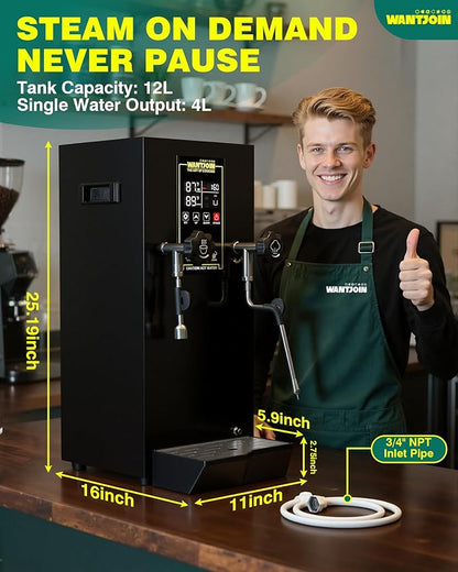 WantJoin Commercial Milk Frother & Beverage Heater - 1800W Multi-functional Milk Steamer Machine with LED Display Panel for Latte, Cappuccino, Coffee, Milk Tea Foam, Hot Water Dispenser - Hotel & Home