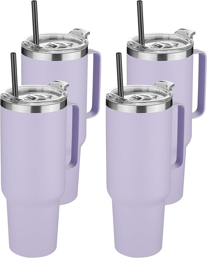 HASLE OUTFITTERS 40 oz Stainless Steel Tumbler with Handle, Vacuum Insulated Tumblers Bulk, Reusable Double Wall Travel Coffee Mug, Durable Powder Coated Water Bottle(Purple, 4)