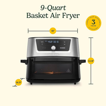 Cuisinart Air Fryer, 9-Quart Basket Stainless Steel Fryer Oven with 6 Presets to Roast, Bake, Broil, Air Fry, Dehydrate and Keep Warm, Dishwasher-Safe Parts, Quick & Easy Meals, AIRX-221, Black