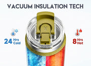 Meoky 24oz Travel Mug, Triple Insulated Stainless Steel Tumbler with Handle and 2-in-1 Straw and Sip Lid, 100% Leak Proof, Keeps Cold for 24 Hours or Hot for 8 Hours, Cupholder Friendly (Forest)