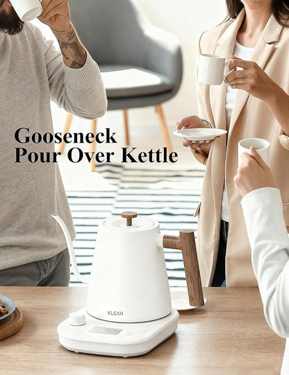 KLEAH Gooseneck Electric Kettle with Temperature Control - 0.8L Automatic Shut Off Tea & Coffee Kettle, Hot Water Boiler Pour Over Coffee Kettle, 1200W Quick Heating Keep Warm, Bone White