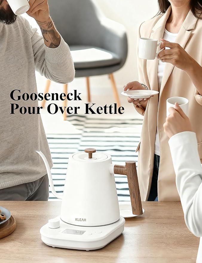KLEAH Gooseneck Electric Kettle with Temperature Control - 0.8L Automatic Shut Off Tea & Coffee Kettle, Hot Water Boiler Pour Over Coffee Kettle, 1200W Quick Heating Keep Warm, Bone White
