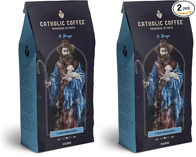 Catholic Coffee St. Drogo | Ethiopian Medium Roast Ground Coffee – Dark Chocolate & Berry Notes | 12oz Bag – Catholic Gift for Coffee Lovers (Pack of 2)