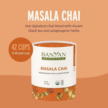 Banyan Botanicals Masala Chai – Organic Tea with Assam Black Tea, L-Theanine & Adaptogenic Herbs – Vegan, Loose Leaf, Fair Trade – 3 oz, 42 Servings