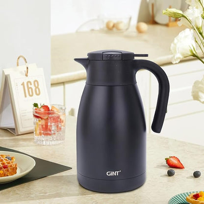 GiNT 51Oz Stainless Steel Thermal Coffee Carafe with Lid/Double Walled Vacuum Thermal Carafe / 12 Hour Heat Retention (Black, 1.5L)