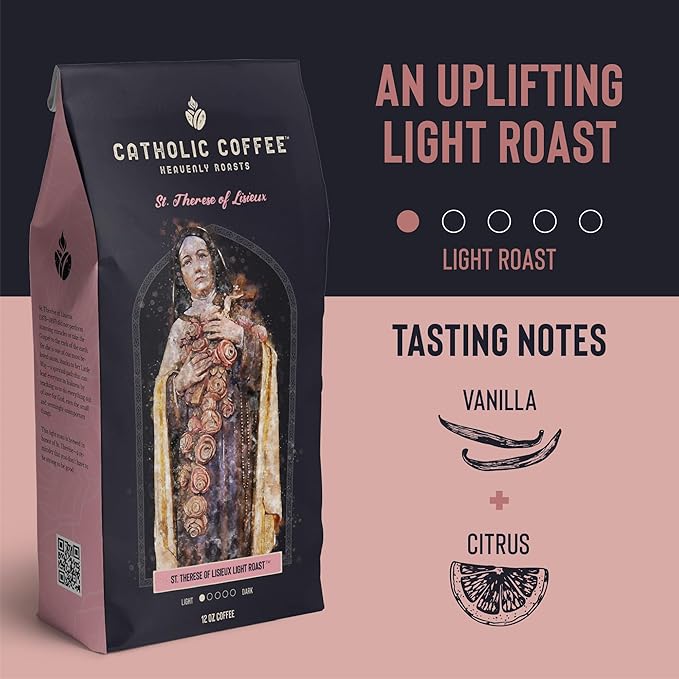 Catholic Coffee St. Thérèse of Lisieux | Light Roast Whole Bean Coffee – Vanilla & Citrus Notes | 12oz Bag – Gentle Catholic Gift Inspired by the Little Flower (Pack of 2)