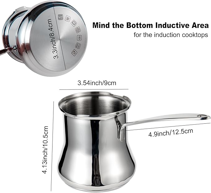 IMEEA Turkish Coffee Pot Arabic Coffee Pot Cezve Turkish Coffee Pot 18/10 Stainless Steel Greek Coffee Pot Briki Turkish Coffee Maker (16.9 Ounces)