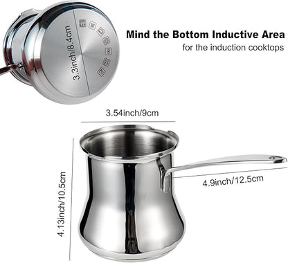 IMEEA Turkish Coffee Pot Arabic Coffee Pot Cezve Turkish Coffee Pot 18/10 Stainless Steel Greek Coffee Pot Briki Turkish Coffee Maker (16.9 Ounces)