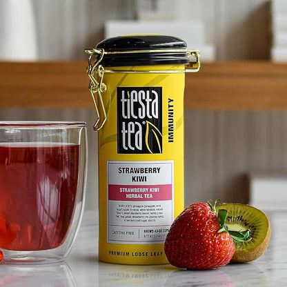 Tiesta Tea - Strawberry Kiwi Herbal Tea, Loose Leaf, Strawberry Hibiscus Kiwi Fruit Tea, Premium Caffeine-Free Herbal Blend, Make Hot or Iced & Up to 50 Cups, 5 oz Refillable Tin