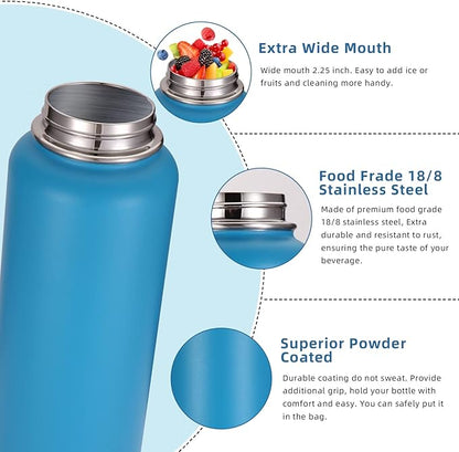 Volhoply 32 oz Insulated Water Bottles Bulk 4 Pack with Straw Lid & Spout Lid,Stainless Steel Sports Water Bottle,Double Wall Vacuum Cups,Leakproof Wide Mouth Metal Flask for Hiking,Camping(Blue,4)
