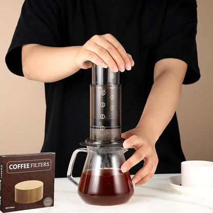 800Pcs Replacement Filter Paper Unbleached Natural Round Coffee Filter Coffee Accessories Compatible with Aerobie Aeropress Coffee, Espresso Makers, 1 Box