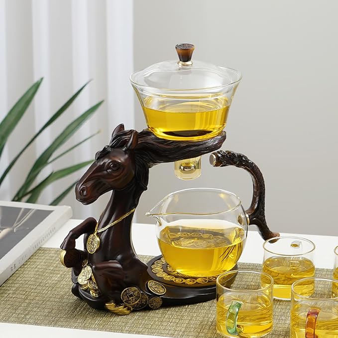 Semi Automatic Drip TeaPot, Lazy Kung Fu Glass Magnetic Tea Set, Heat Resistant Glass Magic Teapot Set, Suitable for home/office Reception Tea Set, Perfect for Holiday Gifts