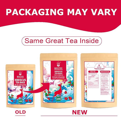 WT WEETEE Hibiscus Tea Bags, Made with 100% Pure Hibiscus Flowers, Natural Caffeine-free Herbal Tea, Tangy & Refreshing, Brew Hot or Iced