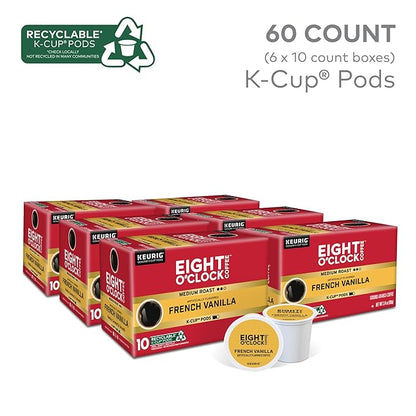 Eight O'Clock Coffee French Vanilla, Keurig Single Serve K-Cup Pods, Light Roast, 60 Count (6 Packs of 10)