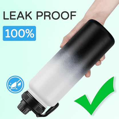 DOMICARE 40 oz Insulated Water Bottle, Vacuum Insulated Stainless Steel Sports Water Bottle with Straw Lid & Spout Lid, Leakproof, Reusable - Travel, Camping, Bike, Black White Gradient