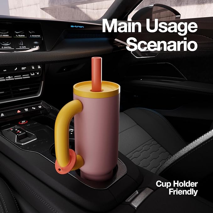 BaWang Insulated Stainless Steel Tumbler | Tumbler with Handle and Straw 33oz | Cup Holder Friendly for Travel | Leakproof Water Bottle | BPA-Free | Ceramic liner| pink＆yellow