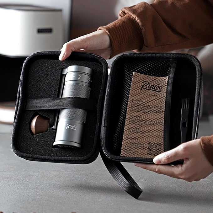 Bincoo Foldable Manual Coffee Grinder with External Adjustable Setting,Coffee Bean Grinder with Portable Storage Bag,Stainless Steel Burr Grinder Suitable for Home, Office and Travel for Use(Gray)