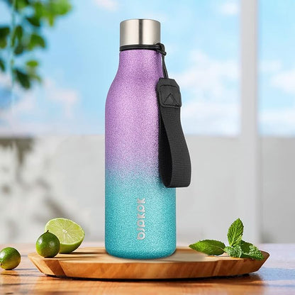 BJPKPK Insulated Water Bottles, 18 oz Stainless Steel Metal Water Bottle with Strap, BPA Free Leak Proof Jugs,Mugs,Flasks, Reusable Thermal Flasks for Sports & Travel,Sparkling Purple Green