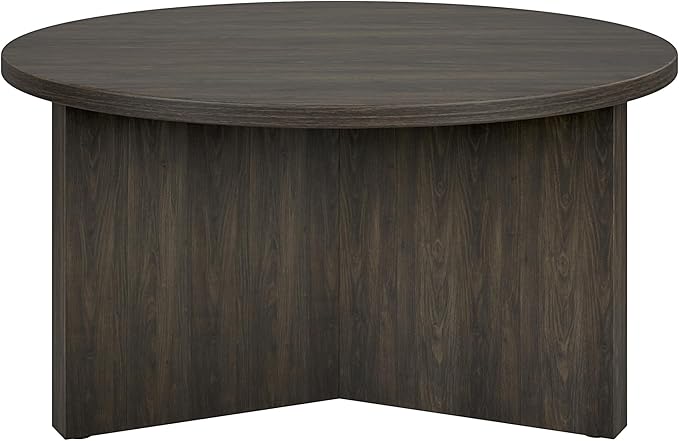 Henn&Hart 32" Round Wood Pedestal Coffee Table for Living Room, Family Room, Office, or Apartment, Alder Brown