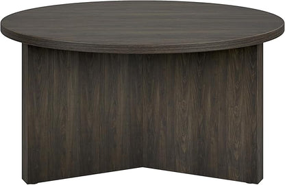 Henn&Hart 32" Round Wood Pedestal Coffee Table for Living Room, Family Room, Office, or Apartment, Alder Brown