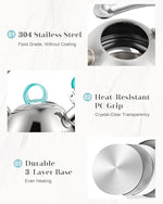Load image into Gallery viewer, Harriet Tea Kettle Stovetop, 2.5 Quart Whistling Stainless Steel Tea Pot, 3-Layer Base, Unique Ergonomic Handle, Includes Pot Holder &amp; Mat, Electric/Induction/Gas Stovetops Applicable, Mirror Finish