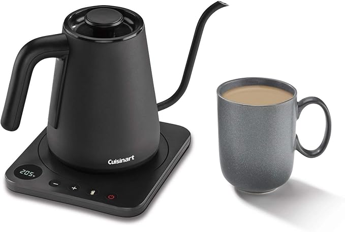 Cuisinart GK-1 Digital Goose Neck Kettle, Precision Gooseneck Spout Designed for Precise Pour Control that Holds 1-Liter, 1200-Watt Allows for Quick Heat Up, Stainless Steel,Black