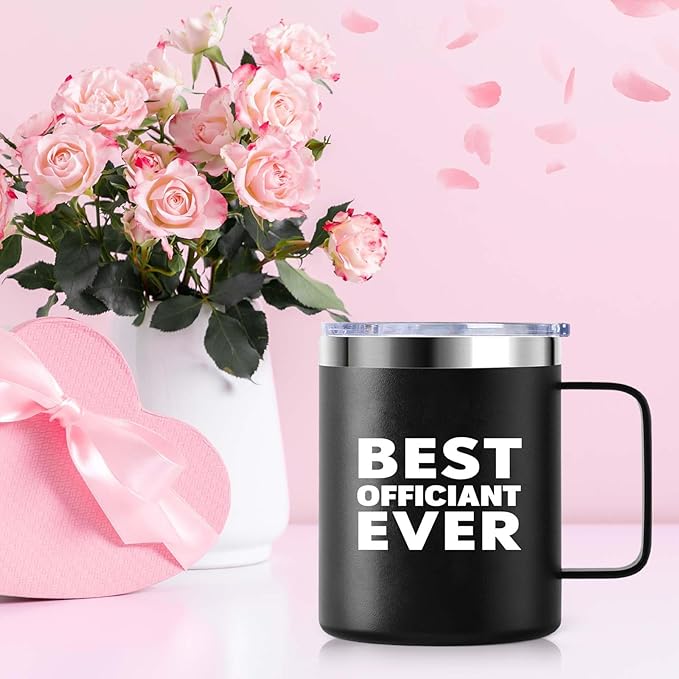 Best Wedding Officiant from Bride Groom | Anniversary Wedding Officiant Gift Insulated Coffee Cup | 12oz with Handle and Lid 304 Stainless Steel Camping Travel Thermal Mugs - Black