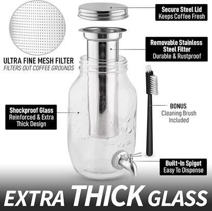 Zulay Kitchen 1.5 Liter Cold Brew Coffee Maker with EXTRA-THICK Glass Carafe & Stainless Steel Mesh Filter - Premium Iced Coffee Maker, Cold Brew Pitcher & Tea Infuser