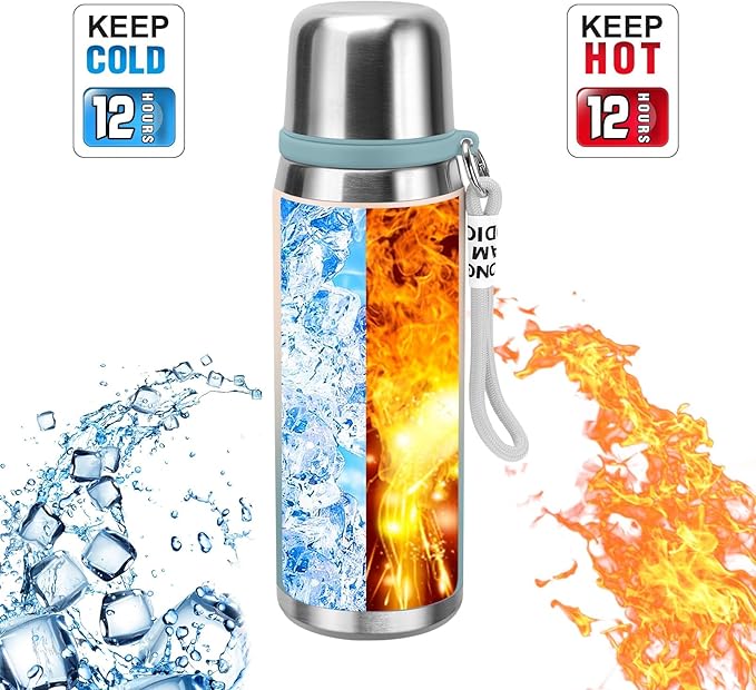 Stainless Steel thermo Bottles with cup 700ml/23.7oz Vacuum Insulated Bottle for hot and cold coffee drink water thermo flask with cup.(Gradient Blue,700ml)
