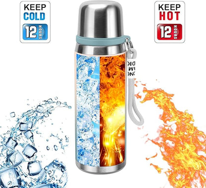 Stainless Steel thermo Bottles with cup 700ml/23.7oz Vacuum Insulated Bottle for hot and cold coffee drink water thermo flask with cup.(Gradient Blue,700ml)