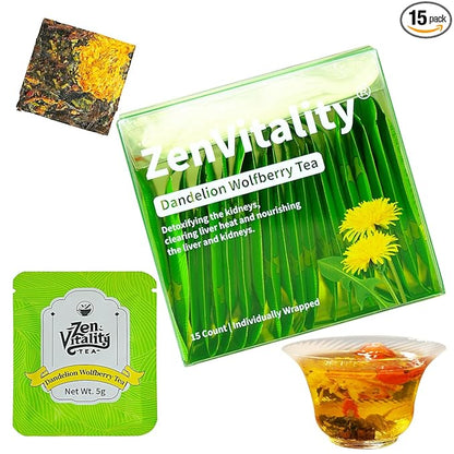 ZenVitality - Dandelion Wolfberry Tea dandelion Leaf & Root tea Organic 15 Bags Supports Kidneys & Liver Health Goji Berry Chrysanthemum Cassia Seed tea-Non-GMO Support Digestion & Boost Immune System