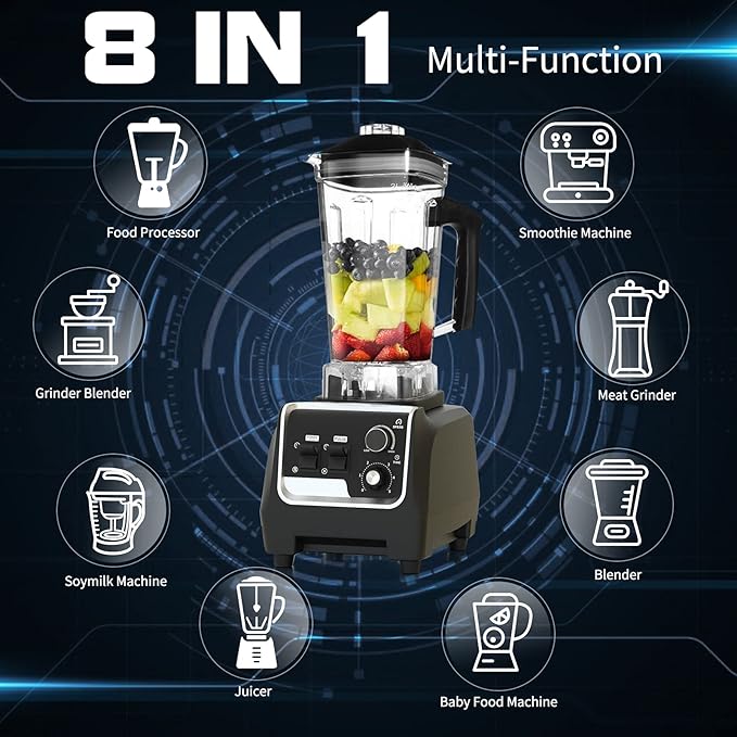 Professional Blender for Kitchen, 2200 Watt Countertop Food Blender Machine with Built-in Timer for Frozen Fruit, Crushing Ice, Veggies, Shakes and Smoothie 64 oz Container for Home and Commercial